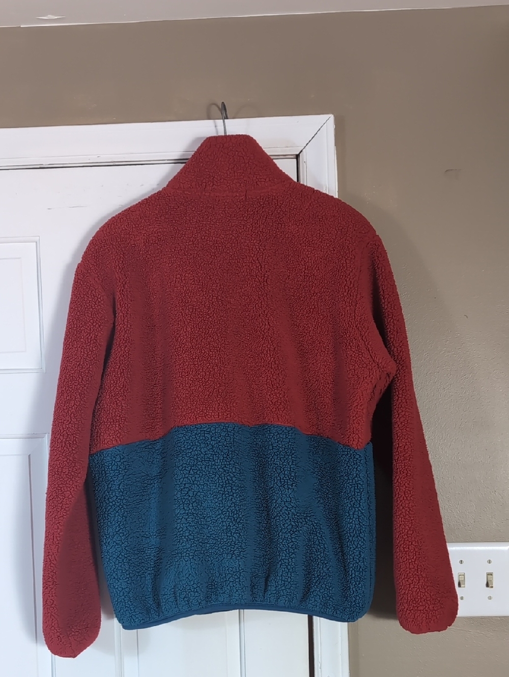 Aviator Nation Teddy Unisex Half Zip Color Block Jacket In Cherry Large - Picture 3 of 9